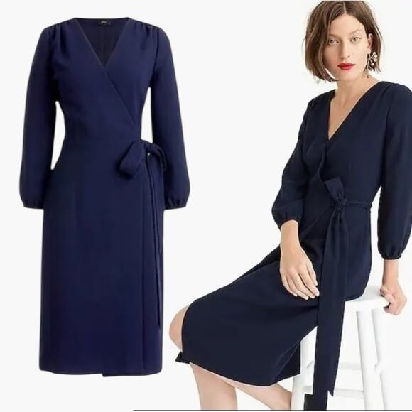 New $150 J CREW Wrap Dress 365 Crepe Knee Length Minimalist Office Career Blue 6 - Picture 1 of 11